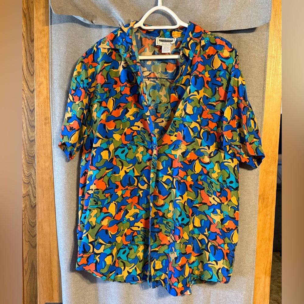Vintage Kikomo Basic size large silk green button up blouse - Picture 4 of 6